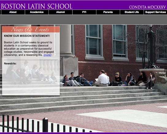 Boston Latin School Full Screen Homepage