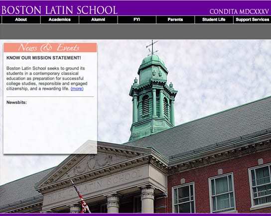 Boston Latin School Full Screen Homepage