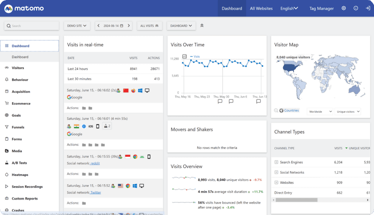 Matomo Sample Analytics Page